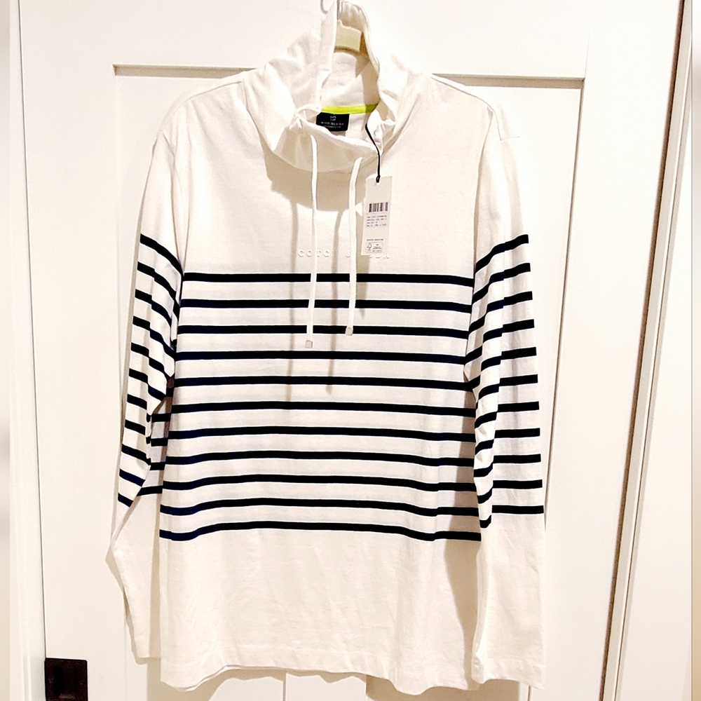 Scotch & Soda Amsterdam Preppy Cotton White Blue Stripe Pullover, XL NWT